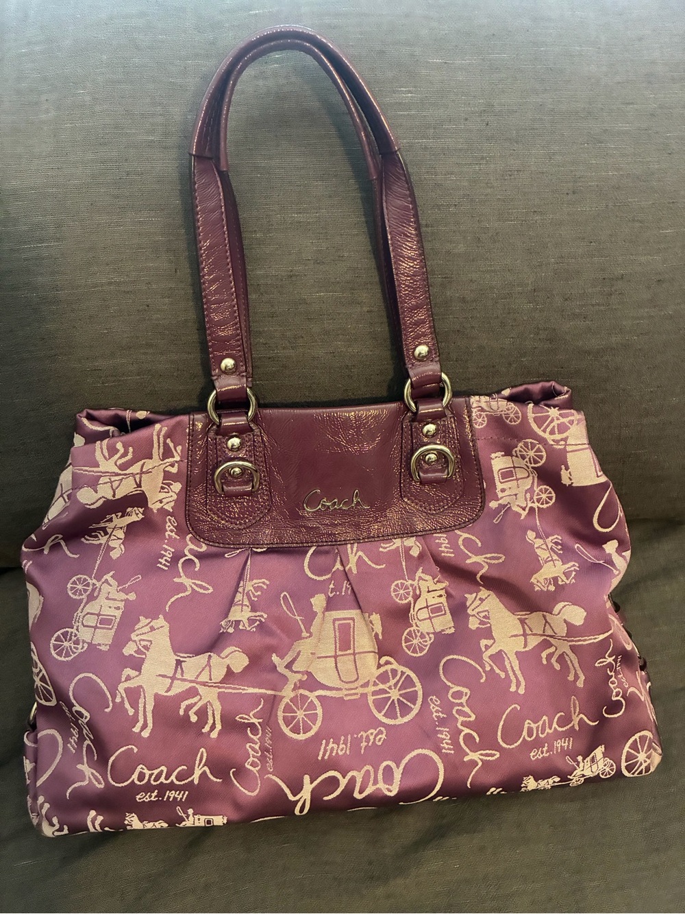 Coach purple carry all Purple Signature Printed Tote Bag
